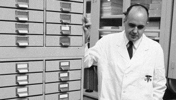 Dr. Hilleman with files