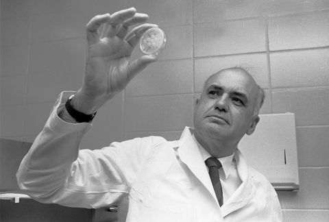 Dr. Hilleman in lab 